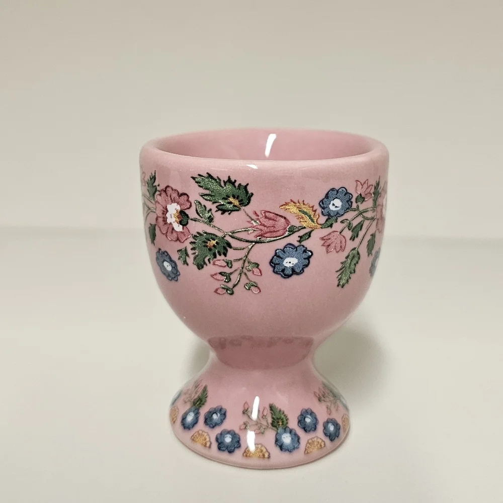 Pottery Barn Floral  Ceramic Botanical Bunny Egg Cups Set - Pastel Colors